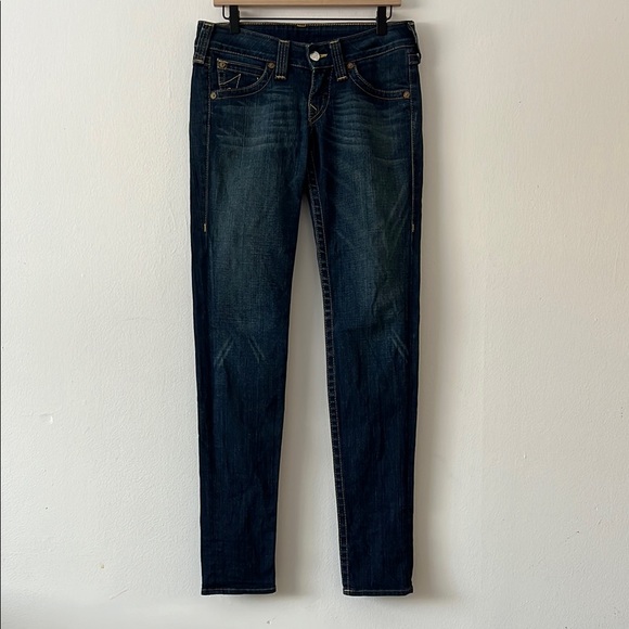 True Religion Cuffed Skinny Jeans Low Rise Dark Wash Flap Button Pockets size 29 - Picture 2 of 14